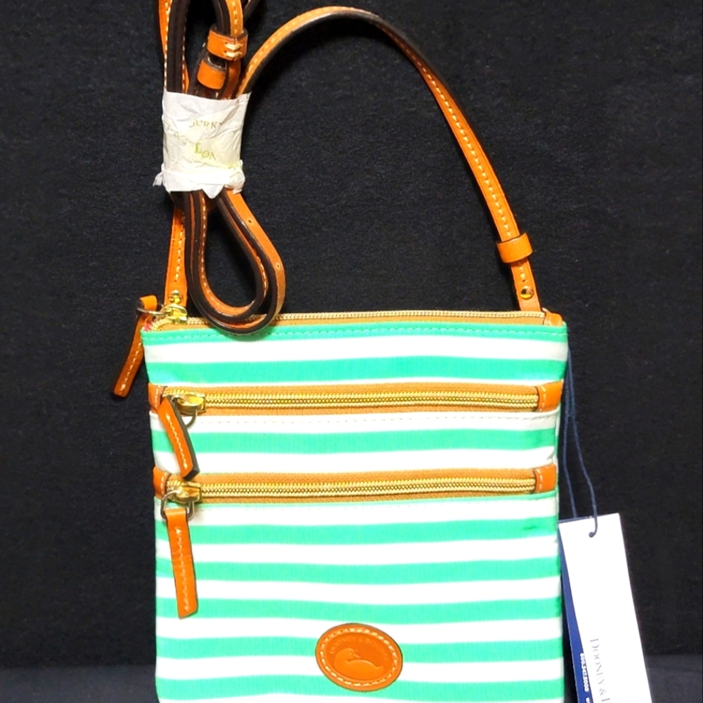 NEW WITH TAGS!!! Dooney‎ & Bourke Green Striped Crossbody Bag P196